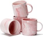 12 oz Stackable Coffee Mugs for Office,  Novelty Marble Ceramic Tea Cups for Boy Girl lover Women Men, Set of 4, Pink