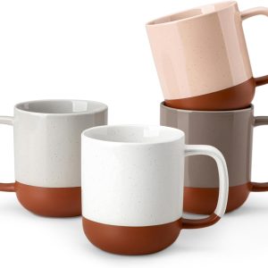 Ceramic Coffee Mugs Set of 4, 16oz Coffee Cups, Modern Farmhouse Mugs for Coffee, Latte, Tea, Hot Chocolate, Cappuccino, Milk, Microwave & Dishwasher Safe, Multicolor