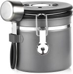 Coffee Canister, Small Stainless Steel Coffee Bean Storage Container with Date Tracker, Airtight Coffee Canister with CO2 Valve & Free Scoop (800ML-Grey)