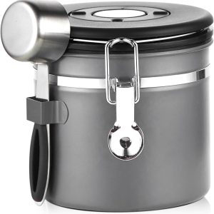 Coffee Canister, Small Stainless Steel Coffee Bean Storage Container with Date Tracker, Airtight Coffee Canister with CO2 Valve & Free Scoop (800ML-Grey)