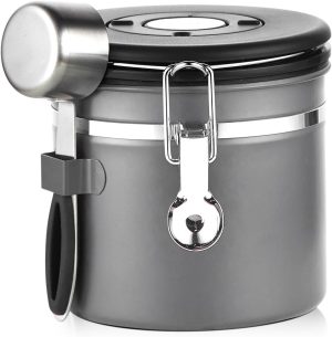 Coffee Canister, Small Stainless Steel Coffee Bean Storage Container with Date Tracker, Airtight Coffee Canister with CO2 Valve & Free Scoop (800ML-Grey)