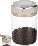 Coffee Bean Storage Container with CO2 One-Way Valve, 1100 ml Clear Glass Coffee Canister with Date Tracker, Vacuum Storage Container for Beans, Grain, Snack, Sugar, Tea, 6.3 x 4.45 in