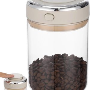 Coffee Bean Storage Container with CO2 One-Way Valve, 1100 ml Clear Glass Coffee Canister with Date Tracker, Vacuum Storage Container for Beans, Grain, Snack, Sugar, Tea, 6.3 x 4.45 in