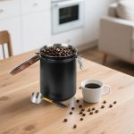 Coffee Canister, 35OZ Stainless Steel Coffee Bean Storage for 1kg Beans, Food Storage Container with Date Tracker, Scoop & CO2 Valve, Storage Jar for Grounds, Beans, Sugar, Tea