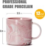 12 oz Stackable Coffee Mugs for Office,  Novelty Marble Ceramic Tea Cups for Boy Girl lover Women Men, Set of 4, Pink