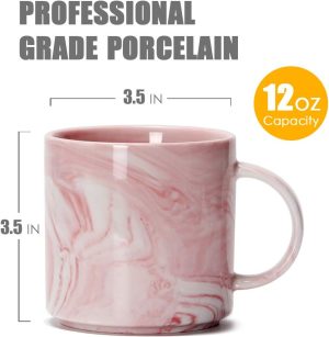 12 oz Stackable Coffee Mugs for Office,  Novelty Marble Ceramic Tea Cups for Boy Girl lover Women Men, Set of 4, Pink