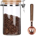 Borosilicate Glass Coffee Bean Storage Container with Airtight Lid,Glass Sealed Jar with Locking Clamp Lid for Coffee Beans,Nuts,Coffee Storage Canister with Spoon for 1 lb Bean,40 Fluid-oz