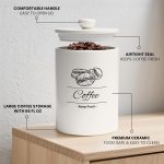 Airtight Coffee Canister - 66 fl oz / 2L Large White Ceramic Coffee Container Airtight - 5.5'' Round × 8.2'' Tall Coffee Bean Storage - Stylish Ceramic Coffee Jar With Lid for Grounds & Beans