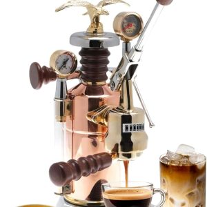 16-Cup Lever Espresso Machine – Chrome & Copper Finish with Rosewood Handles, 54-Ounce Nickel-Plated Boiler, Dual Frothing Systems & Group Pressure Gauge - Made in Italy