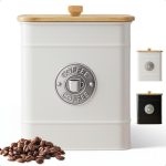 Airtight Coffee Canister - 40 oz Large Iron White Coffee Container Airtight - 6 x 8 inch Metal Jar - Stylish Countertop Container for Grounds, Beans, Pods & More with Rubber-Lined Bamboo Lid