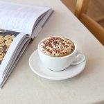 Cappuccino Cups with Saucers 6 oz, Set of 4 Ceramic Coffee Cup and Saucer Set for Latte, Au Lait, Flat White, Mocha, Tea, Embossed Coffee Cups, White