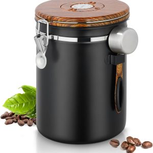 Coffee Canister, 35OZ Stainless Steel Coffee Bean Storage for 1kg Beans, Food Storage Container with Date Tracker, Scoop & CO2 Valve, Storage Jar for Grounds, Beans, Sugar, Tea