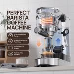 Espresso Machine 20 Bar, Compact Espresso Maker, Stainless Steel Expresso Coffee Machines with Steam Milk Frother & 34oz Removable Water Tank for Home, Cappuccino Machine, Great Gift
