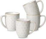 Coffee Mugs, 16 OZ Ceramic Mugs Set of 4 with Handle, Embossment Cups for Latte, Hot Tea, Cappuccino, Mocha, Cocoa, Dishwasher & Microwave Safe Gift Set, White