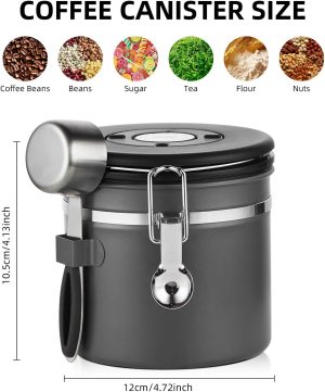 Coffee Canister, Small Stainless Steel Coffee Bean Storage Container with Date Tracker, Airtight Coffee Canister with CO2 Valve & Free Scoop (800ML-Grey)