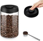 Vacuum Coffee Canister for Coffee Bean Storage, 1.2L/40.6oz Airtight Coffee Storage Container, Glass Manual Vacuum Seal Coffee Container with Scoop for Bean, Ground Coffee, Tea
