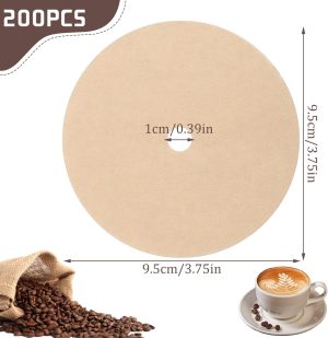 200 sheets percolation coffee filter paper, 3.75-inch natural unbleached disposable coffee filter tray, suitable for camping, coffee makers, home and office use.