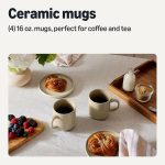 Ceramic Coffee Mugs, Ceramic 4-Piece Set, 16 oz, Microwave and Dishwasher-Safe, Linen Gray