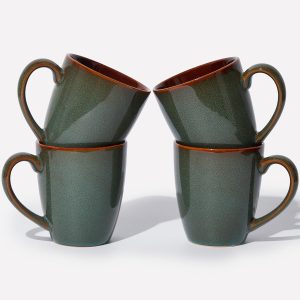 Coffee Mug 14 oz, Ceramic Coffee Mugs Set of 4, Reactive Glaze Mug for Latte/Tea/Cappuccino, Large Stackable Mug Set for Men, Women, Dad, Mom, Dishwasher & Microwave Safe, Brown Green